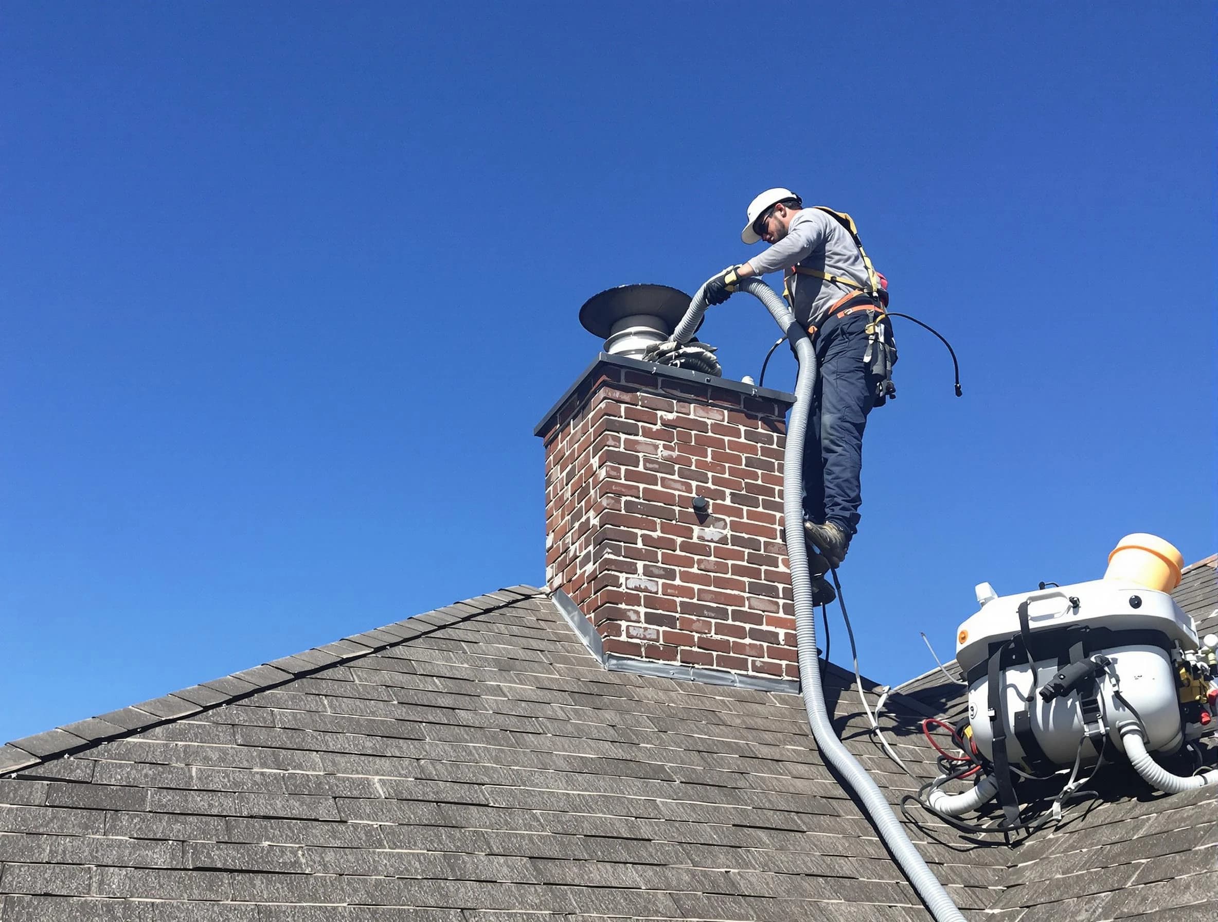 Dedicated Walpole Chimney Sweep team member cleaning a chimney in Walpole, MA