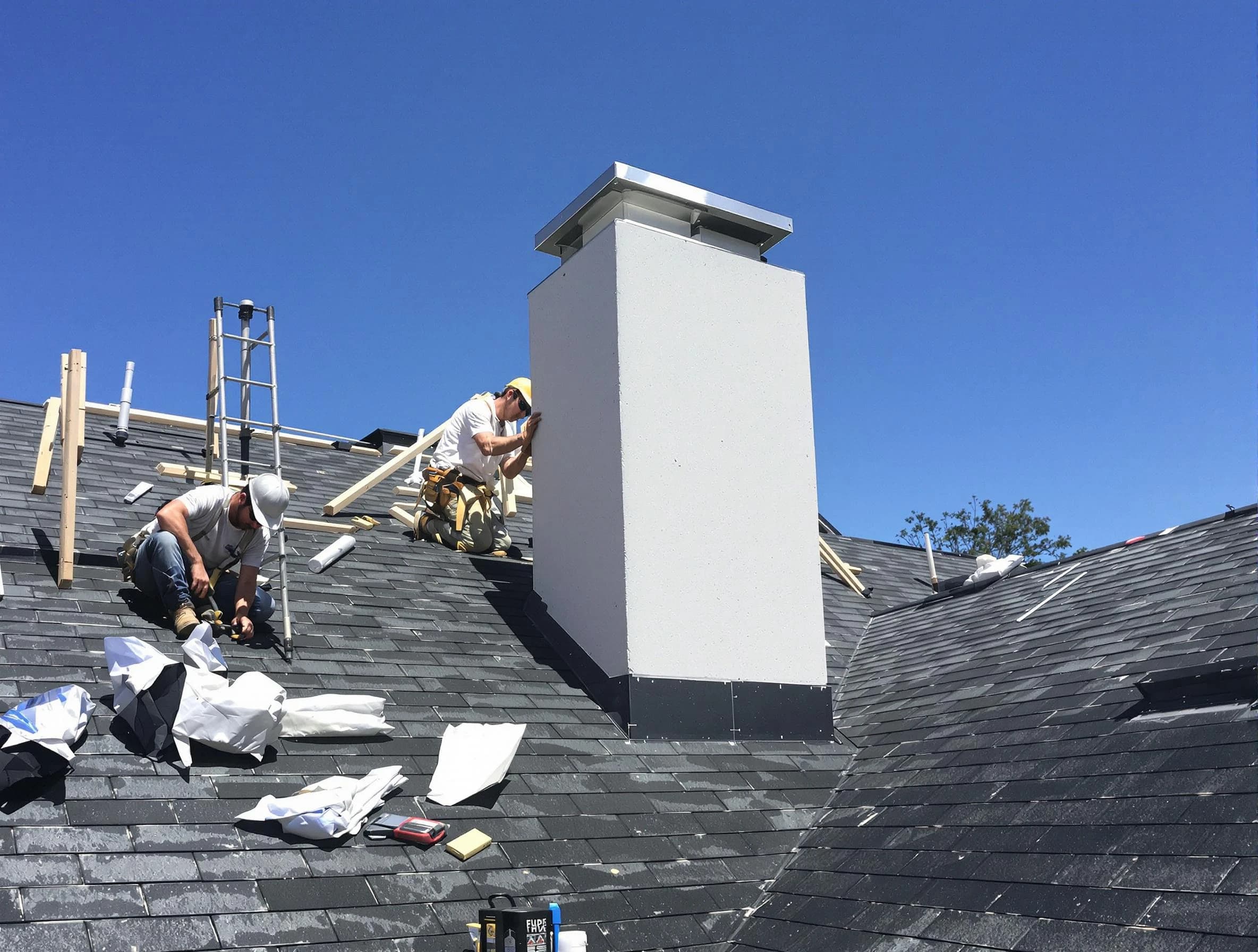 Walpole Chimney Sweep crew installing a new chimney in Walpole, MA