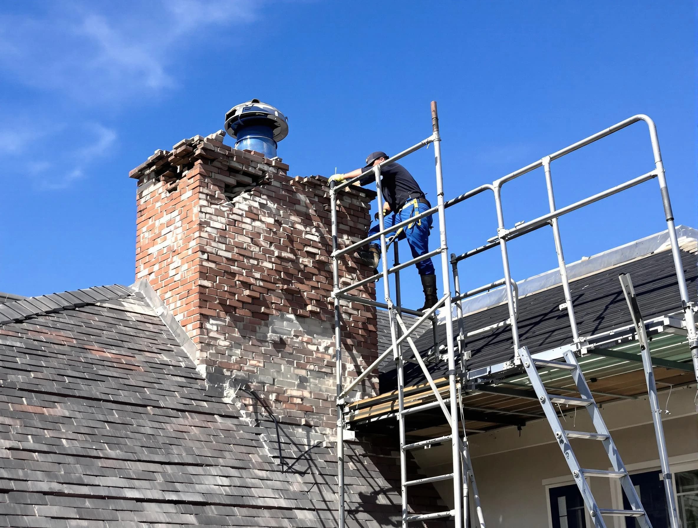 Rebuilding a chimney structure by Walpole Chimney Sweep in Walpole, MA