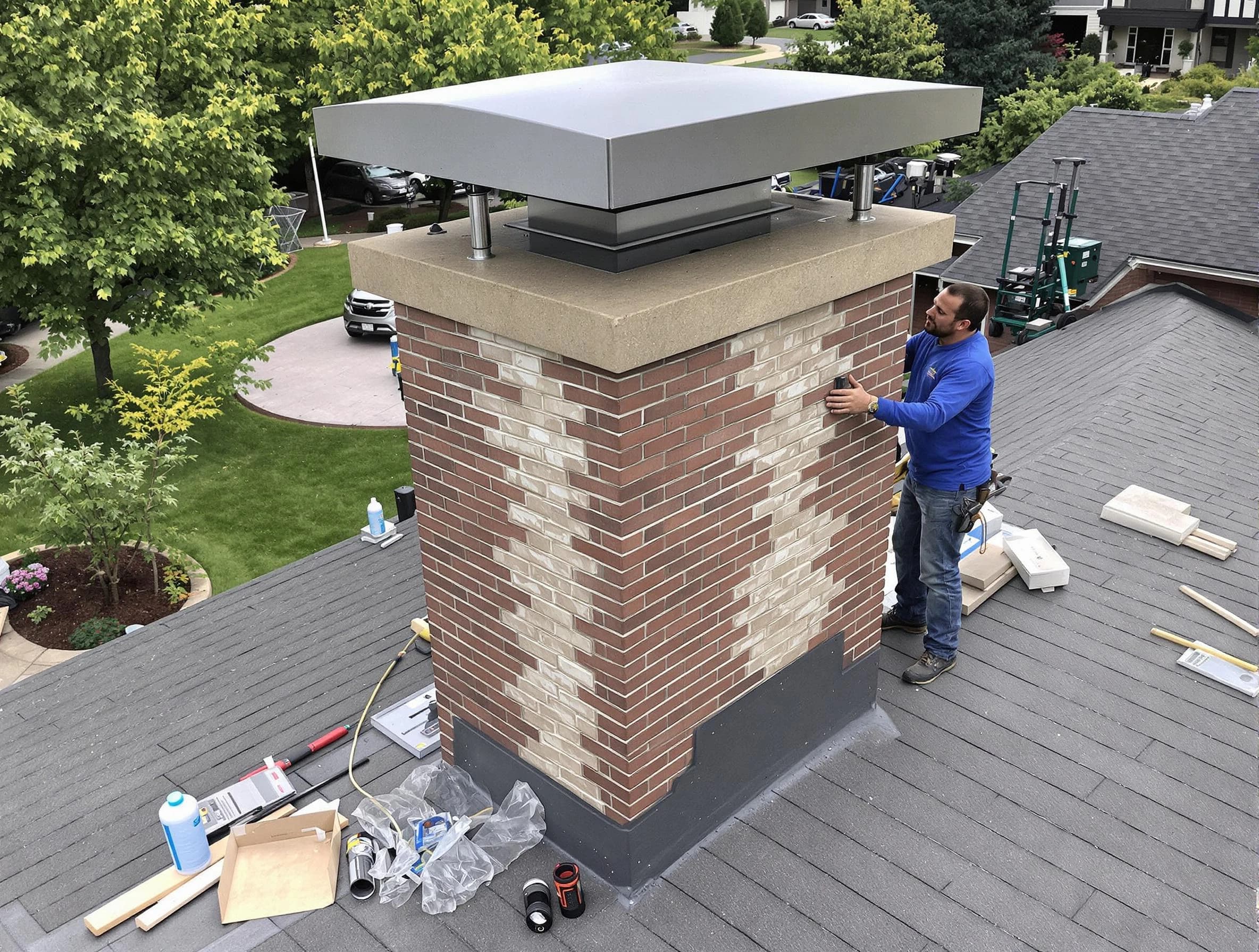 Walpole Chimney Sweep team working on a custom chimney remodel in Walpole, MA