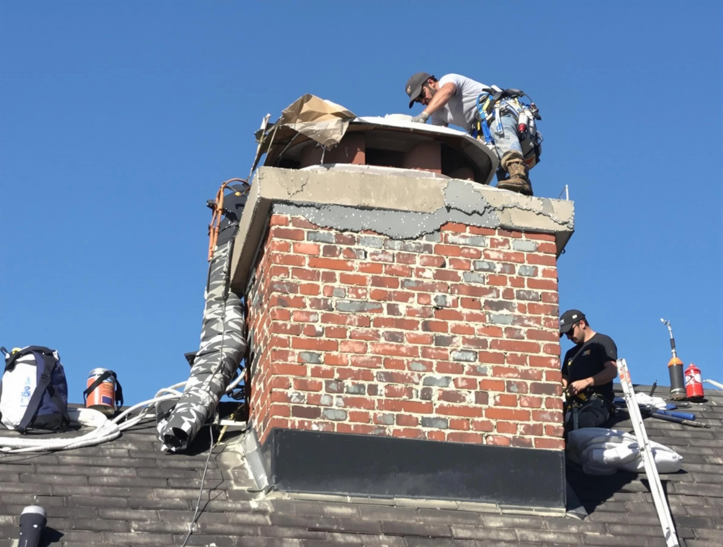 Walpole Chimney Sweep installing a custom chimney crown in Walpole, MA