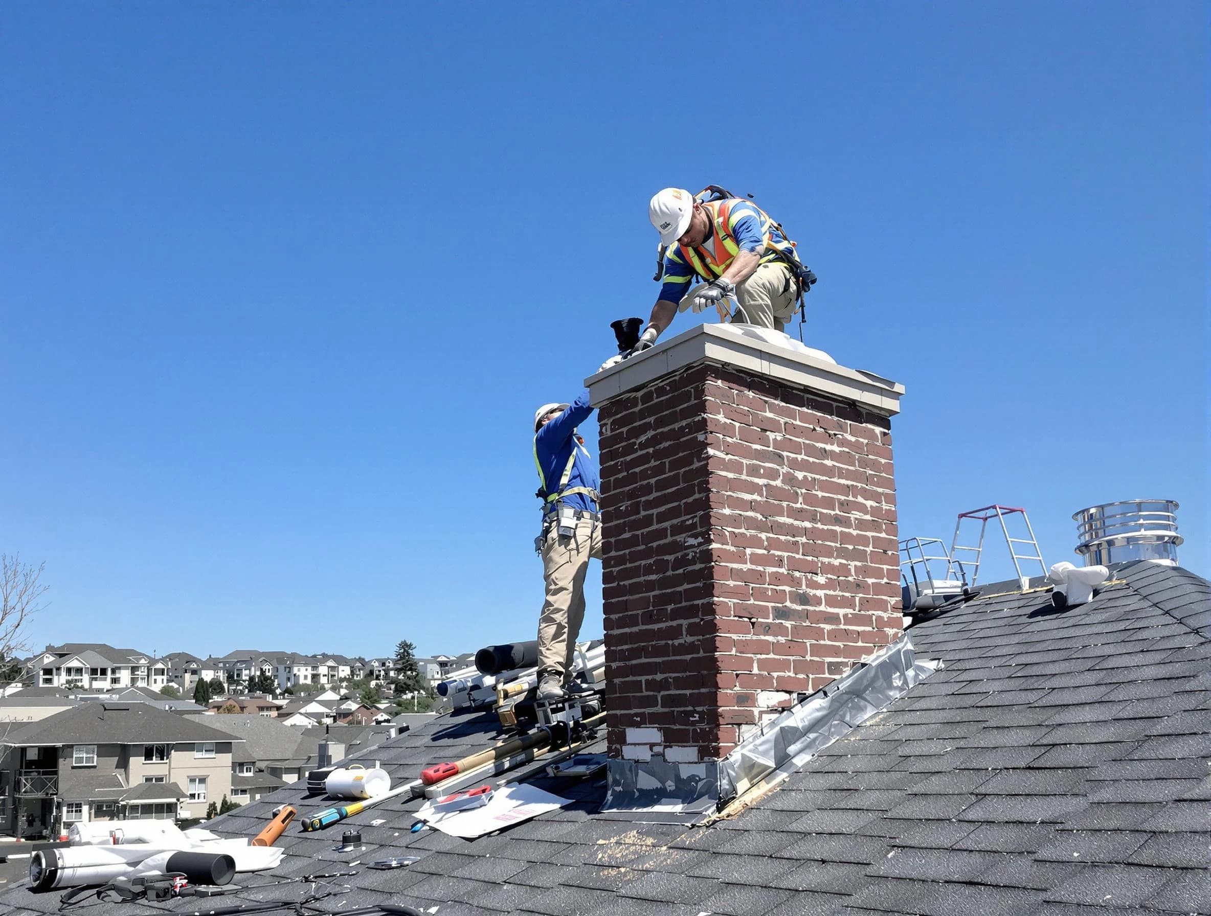 Walpole Chimney Sweep repairing a chimney crown in Walpole, MA