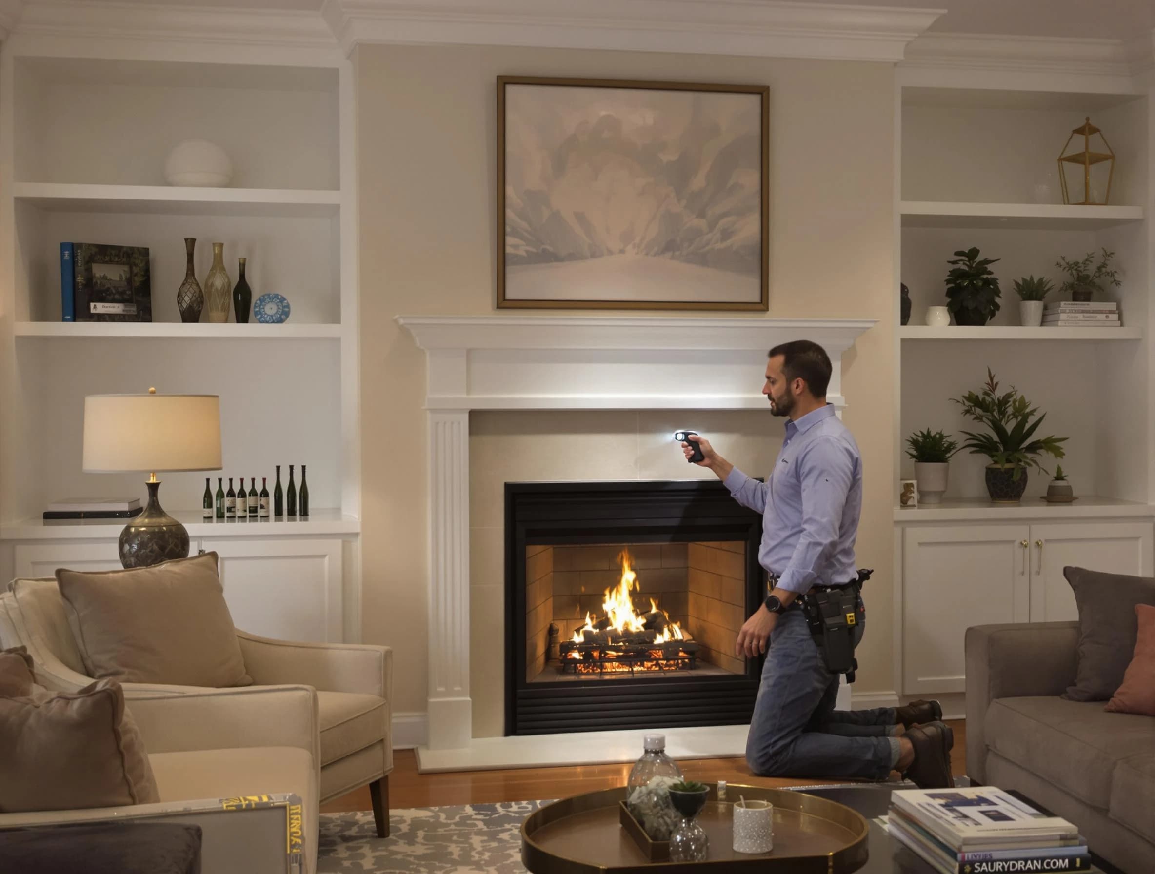 Walpole Chimney Sweep conducting a fireplace safety inspection in Walpole, MA