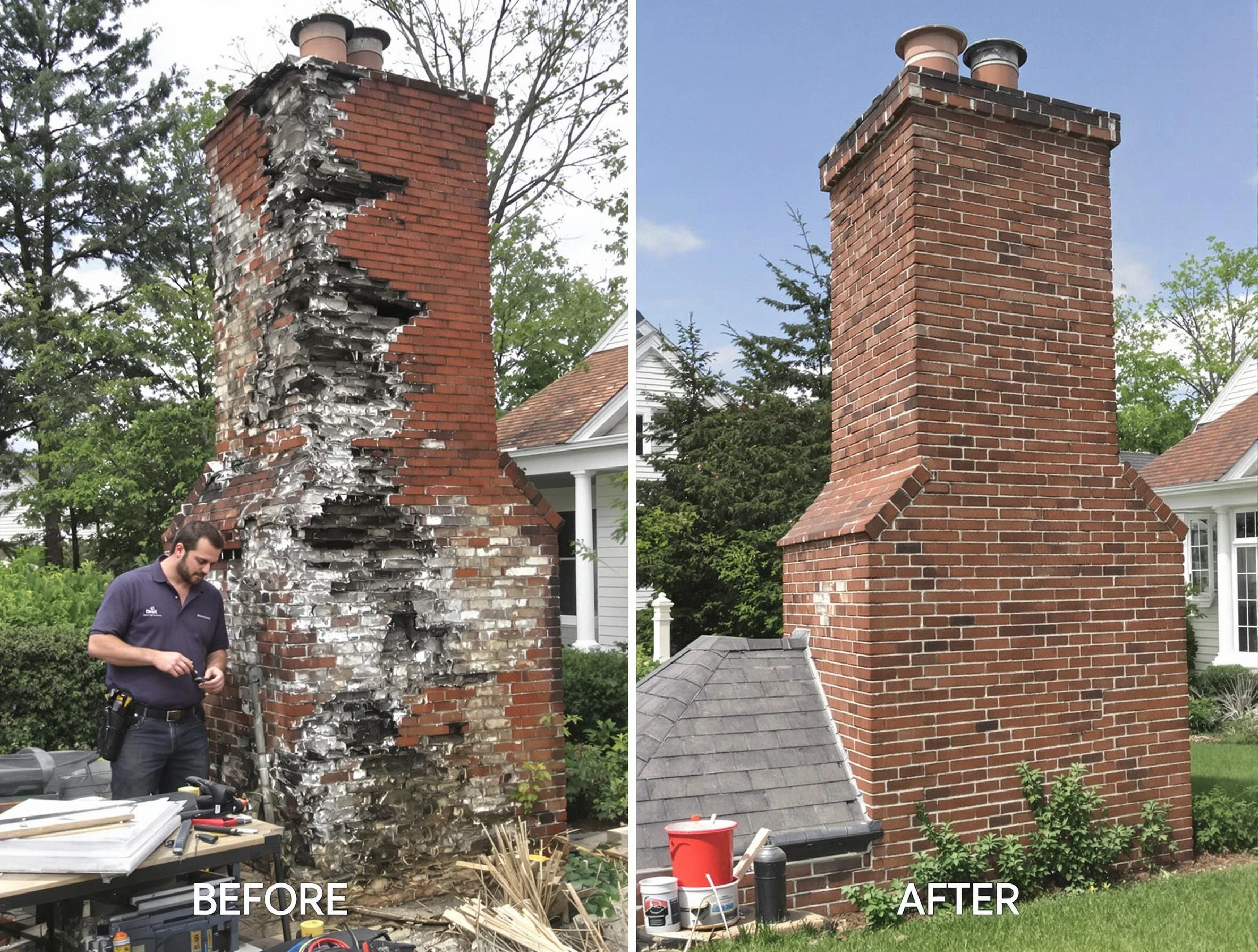 Walpole Chimney Sweep performing a full chimney restoration in Walpole, MA